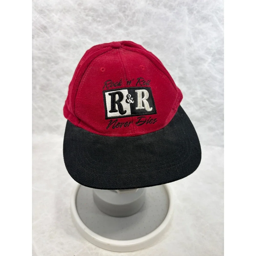 Hard Rock Cafe Dubai Hat Vintage Rock n Roll Never Dies Red Black Strapback Cap